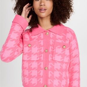 Pink Houndstooth Cardigan